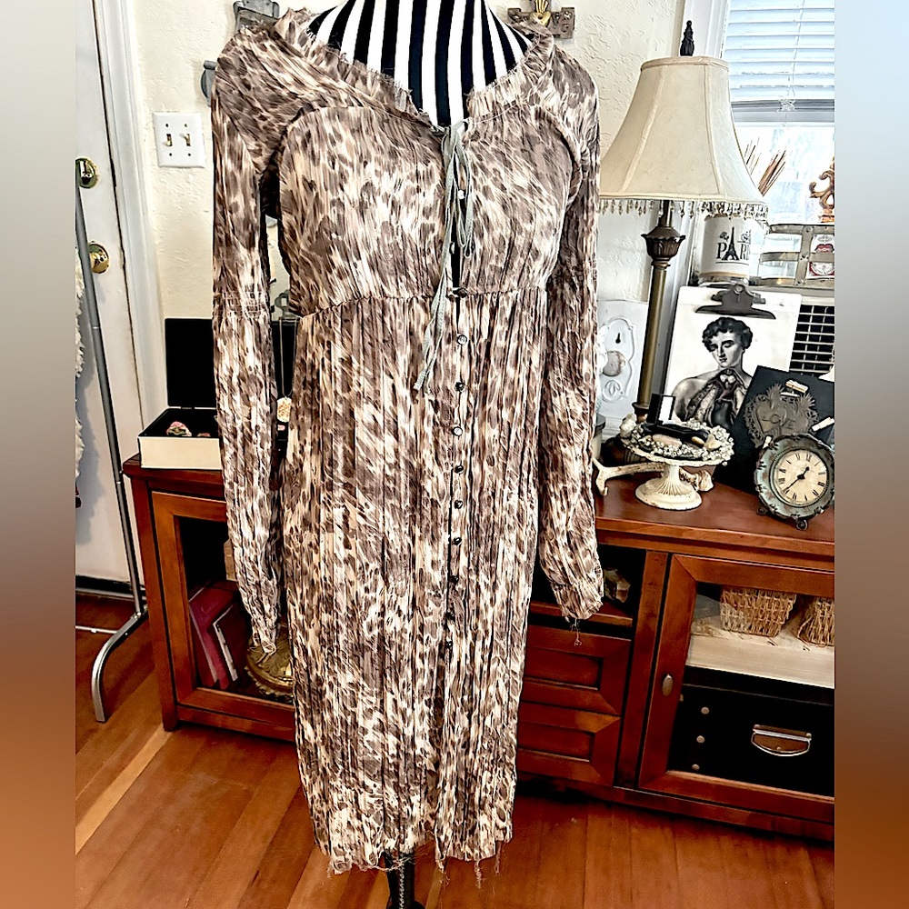 Free People Sheer Leopard Print Button Down Layering Duster Intimates Size P/S